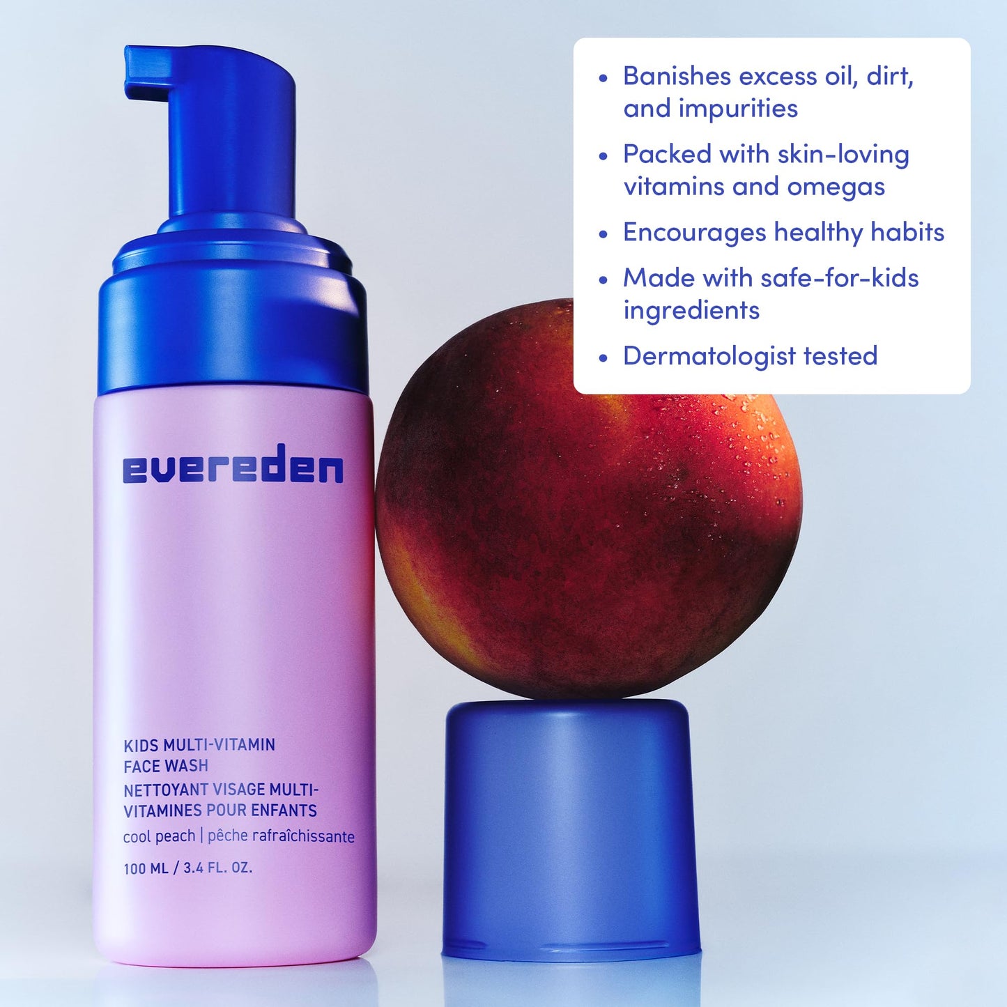 Evereden Kids Face Wash: Cool Peach, 3.4 fl oz. | Gentle Skin Care | Non-toxic and Clean Ingredients | Skin Care for Kids
