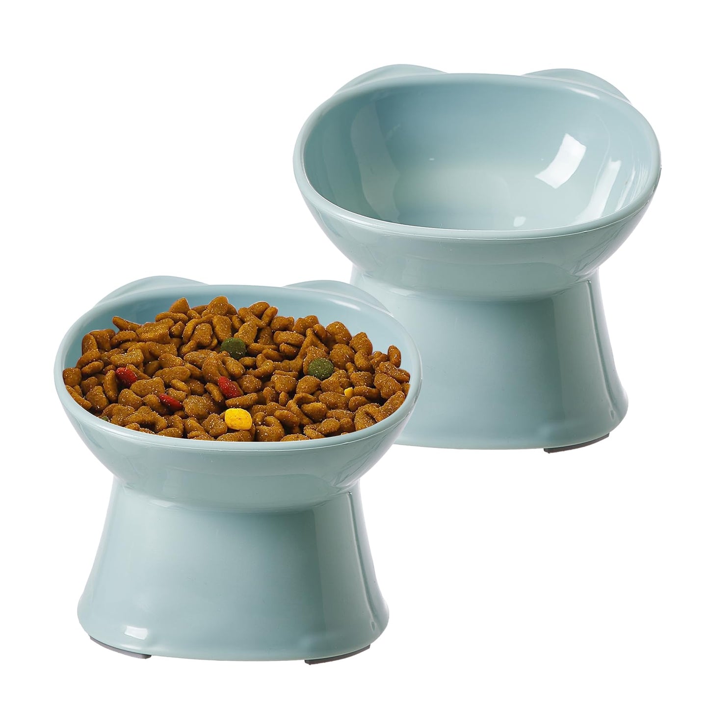 KSIA Klear Elevated Cat Bowls 2 Pack, Tilted Raised Cat Bowl for Food and Water, 4.72" Wide, Whisker Friendly Anti Vomit for Indoor Cats, Microwave and Dishwasher Safe, Blue