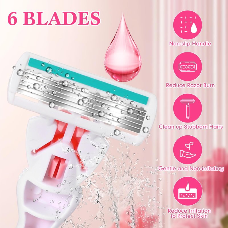 Lasnten 66 Pcs Razors for Women Bulk Sensitive Skin Razor Women's Disposable Shavers Include 3 Non-slip Handles and 63 Blade Refills