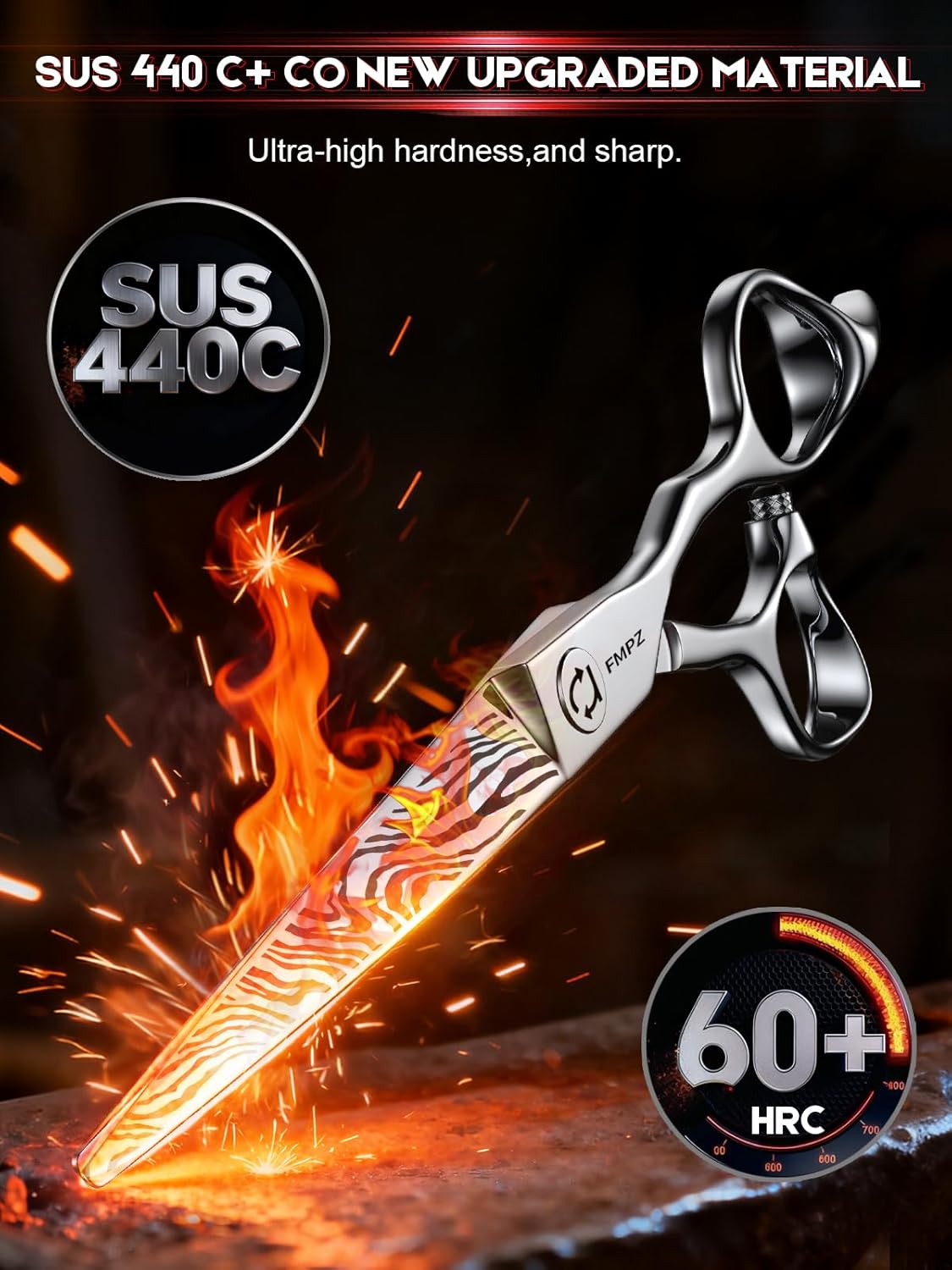 Professional Hair Cutting Scissors - 5.5" Barber Shears with 440C Steel | Ergonomic Design for Salon & Home Use - Zebra Style