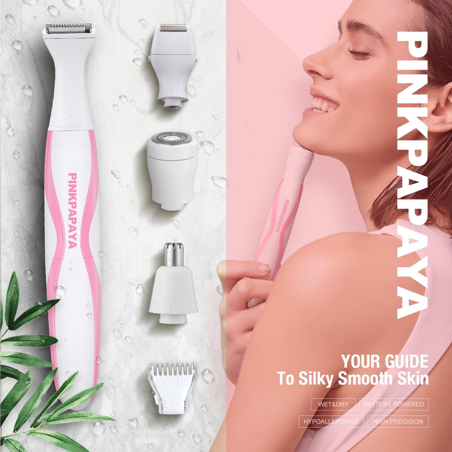 pinkpapaya 4in1 Nose Hair Trimmer for Women,Facial Hair Remover,Electric Face Shaver Razor for Nose Ear,Bikini Trimmer,Facial Hair Removal,Black/iu7x
