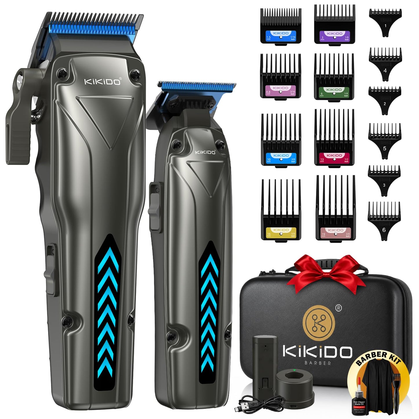 KIKIDO Professional Hair Clippers for Men, Professional Barber Clippers and Trimmer Set, Cordless Hair Clippers for Hair Cutting with Package Case, with Interchangeable Battery.