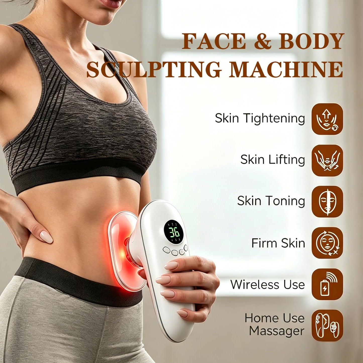 LWPFSD 3-in-1 Body Sculpting Machine with Heat & Red Light, Rechargeable Cellulite Massager Tool for Belly, Arms, Legs & Thighs, Body Sculptor with Lymphatic Drainage Massage for Daily Body Care