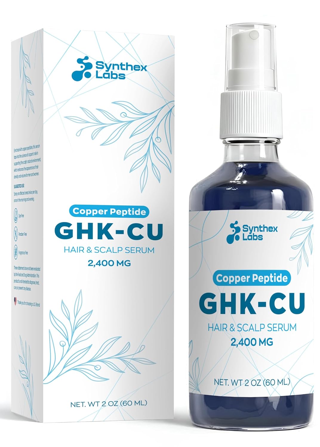 GHK-Cu Copper Peptide Hair & Scalp Serum - 2400mg Water-Based Formula for Softness & Shine | 4% Copper Peptides