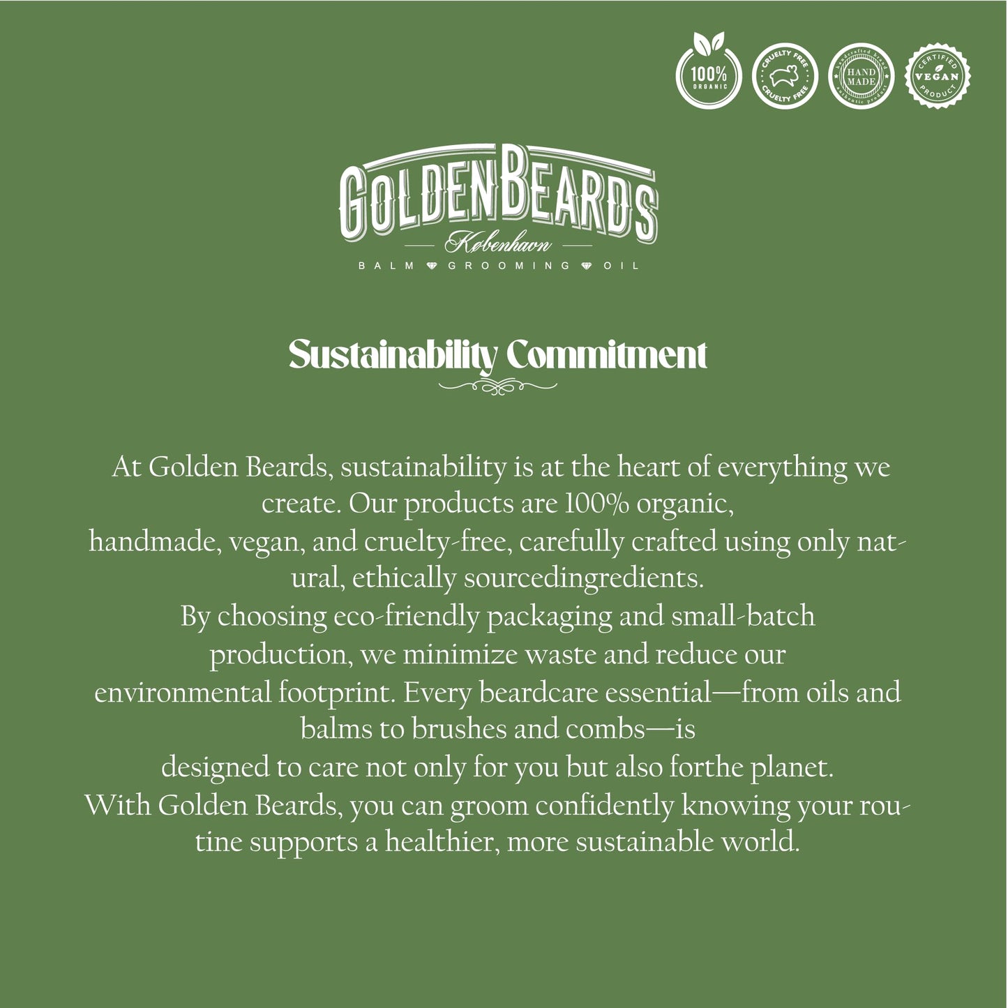 Golden Beards Organic Beard Balm Big Sur – Shea, Cocoa & Argan Butter Blend with Lime & Patchouli Scent – 60ml Vegan Beard Softener & Styling Balm, Handmade in Denmark.