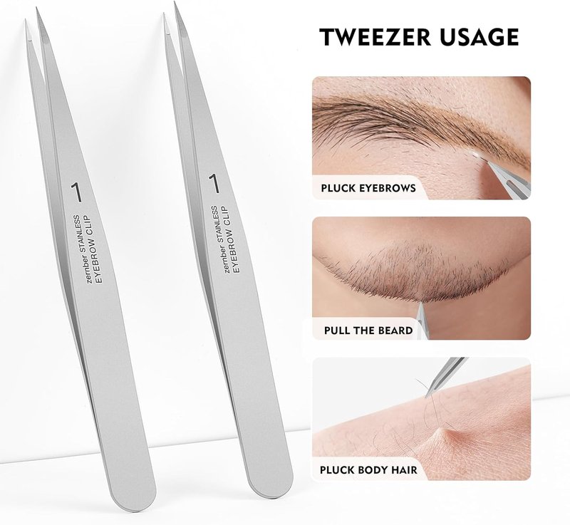 Precision Pointed Tweezers for Women - Eyebrow, Chin Hair & Ingrown Hair Removal | Silver