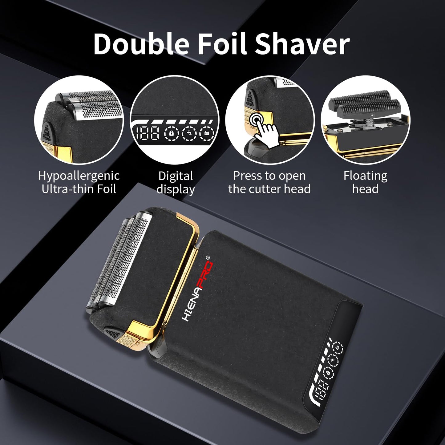 HIENA PRO Electric Razor for Men, Rechargeable Beard Trimmer, Cordless Professional Foil Shaver with USB, Facial Shaving and Hair Removal, Gifts for Men
