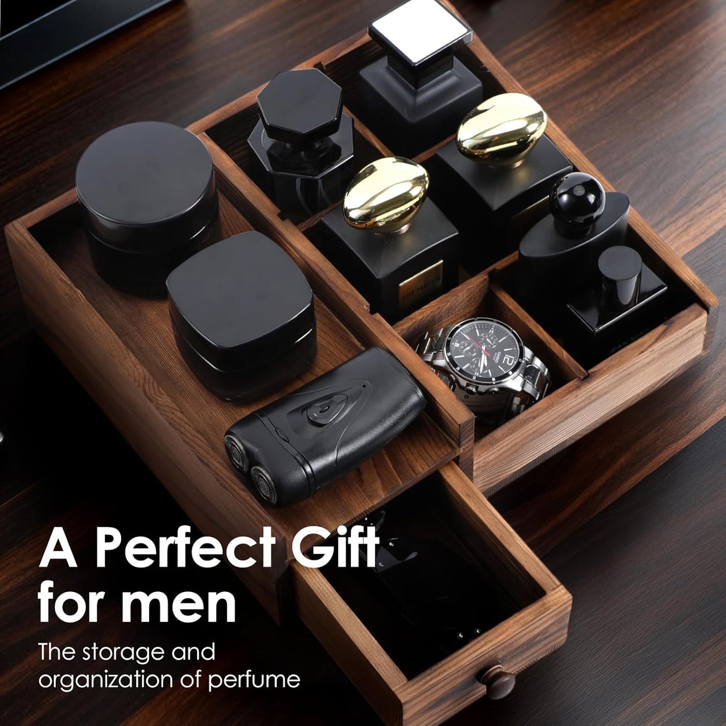Cologne Organizer for Men - Stylish Perfume Stand with Elegant Design | Bathroom Countertop Decor