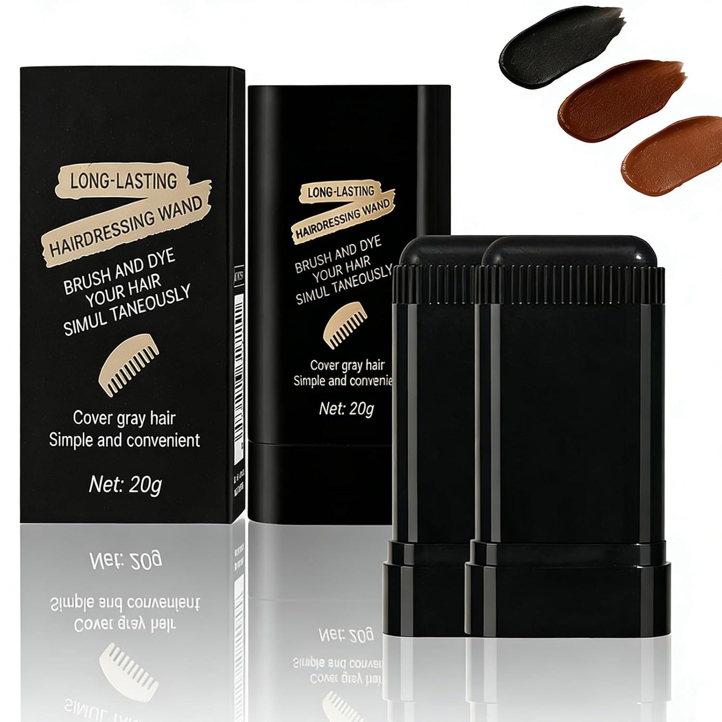Glo7 Hair Dye Concealer Stick - Waterproof Gray Hair Cover-Up | Portable Temporary Color with Brush (Brownish Black & Coffee)