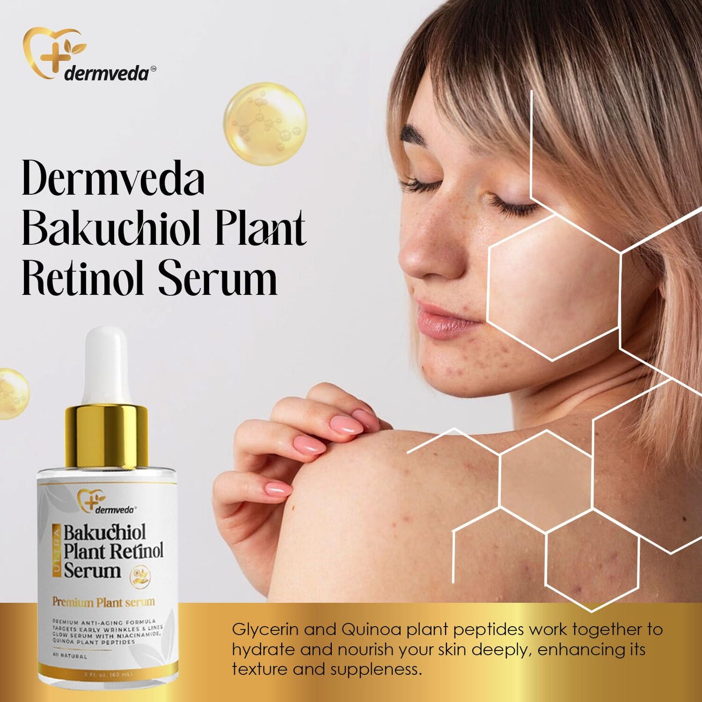 Dermveda Bakuchiol Plant Retinol Serum, Advanced Facial Serum for Skin Renewal, Bakuchiol Face Serum for Youthful Skin, Dark Spot Corrector, Vegan and Cruelty-Free (2 fl oz)