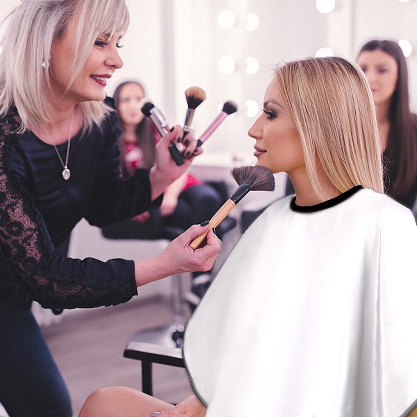 Short Barber Cape, Waterproof Nylon Salon Hair Cutting Cape, Makeup Artist Cape for Hair Dye, Comb-out, Styling, Shampoo (1, White)