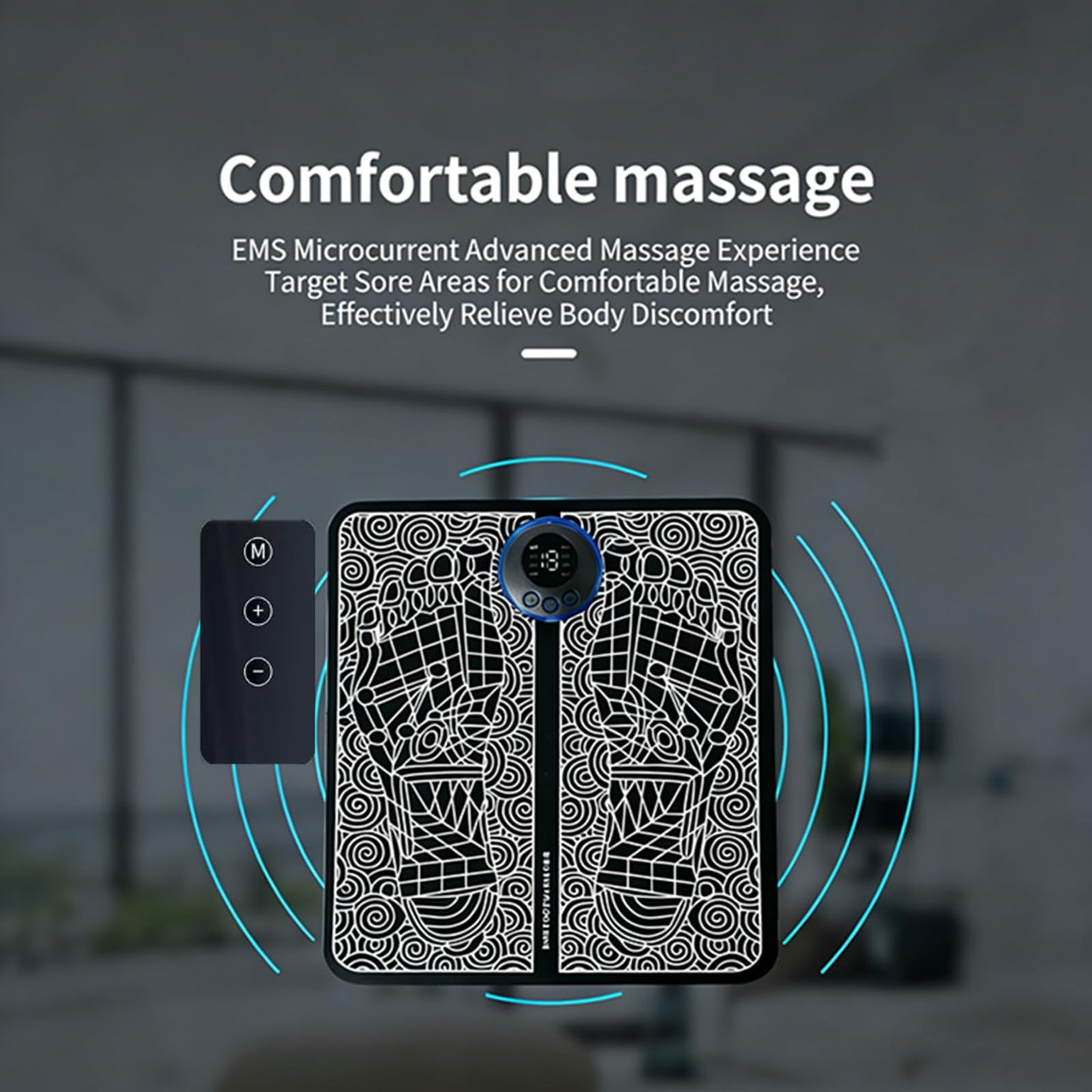 EMS Foot Massager Mat, Portable Foot Massager with Remote Control, Suitable for Both Men and Women, with 8 Modes and 19 Intensity Levels