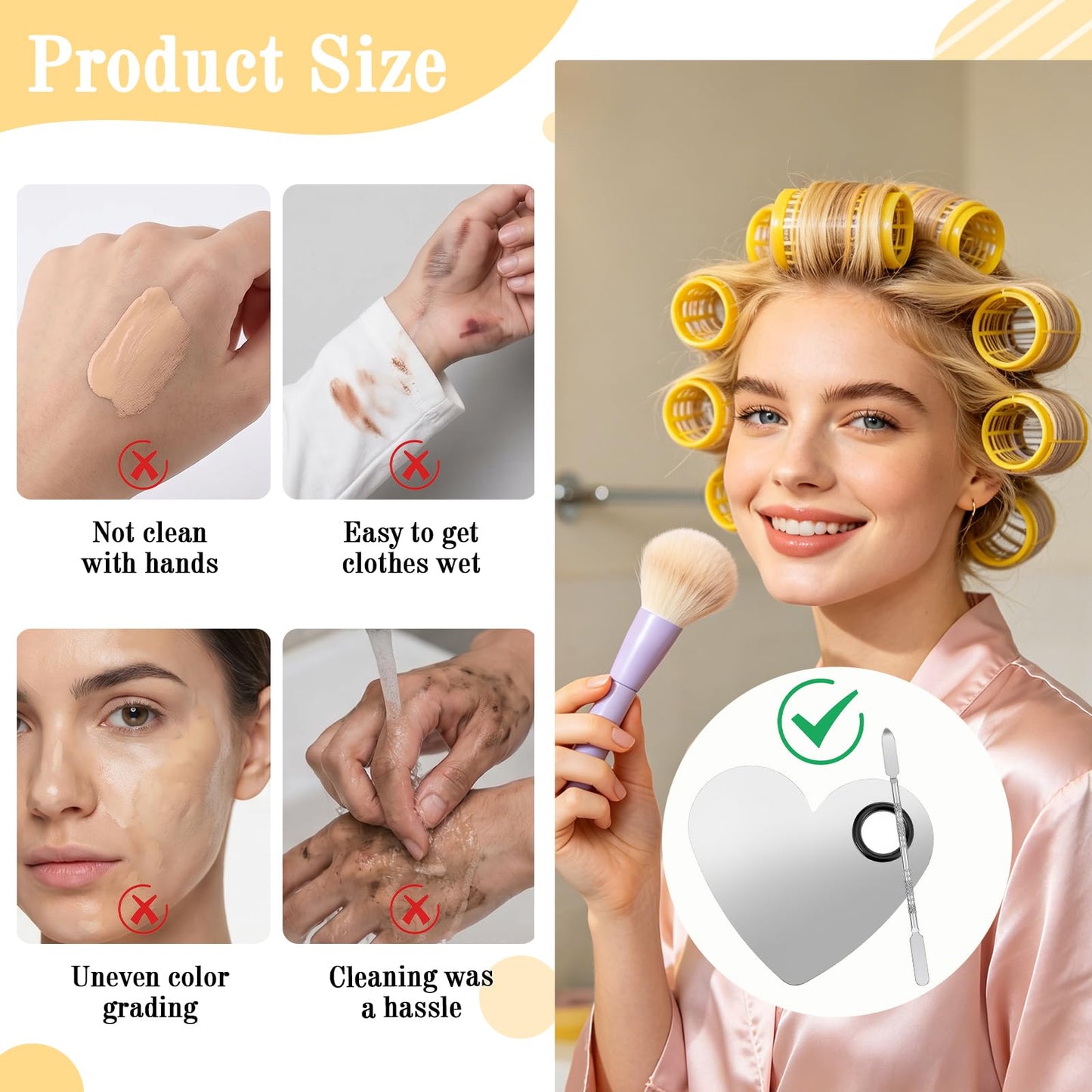 Matwsec 4PCS Makeup Mixing Palette Foundation Palette with Foundation Spatula Makeup Brush and Powder Puff for Women Facial Cosmetic Nail Art Pigment Blending