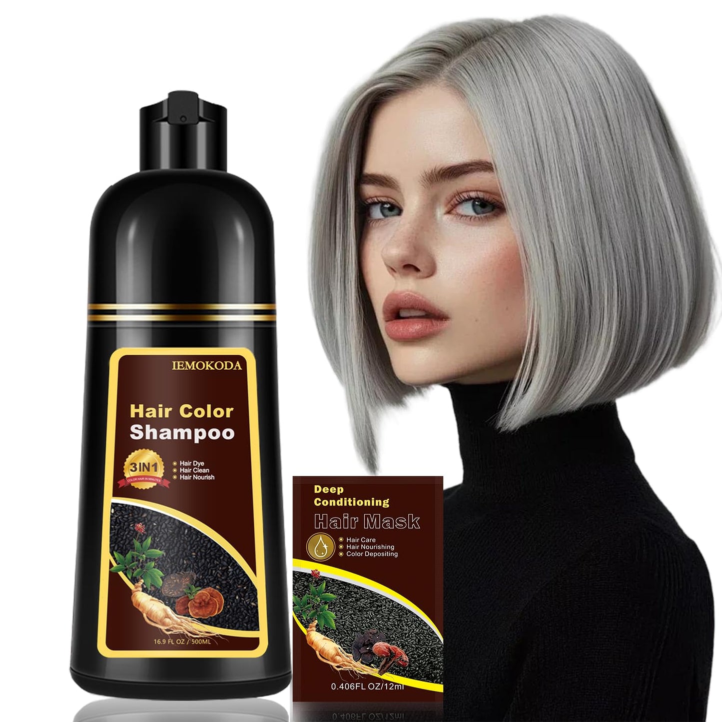 Dark Brown Hair Dye Shampoo - Instant Gray Coverage & Color | Semi-Permanent Formula, 16.90 Fl Oz
