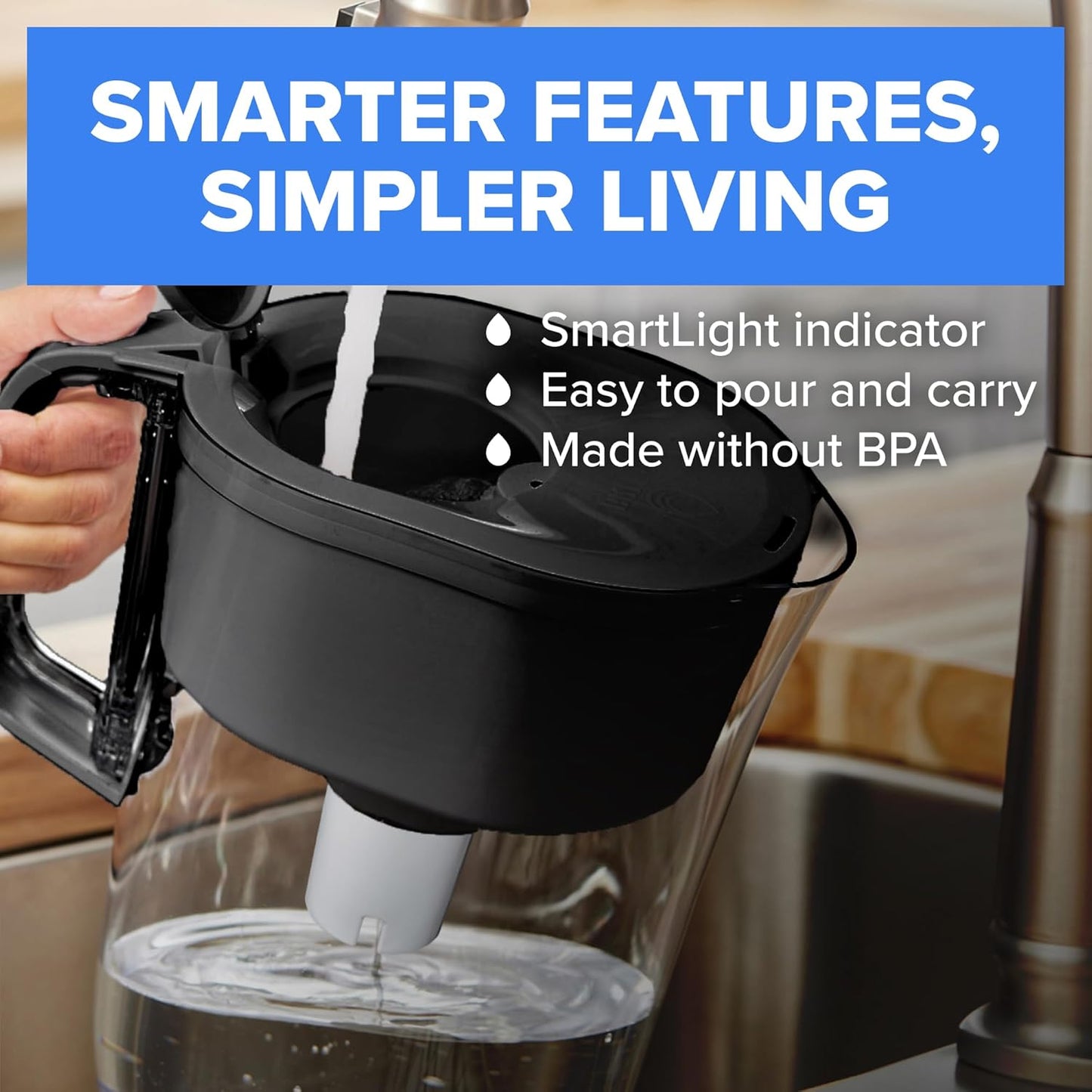 Brita Large 10-Cup Water Filter Pitcher - Reduces Chlorine Taste & Odor | Black