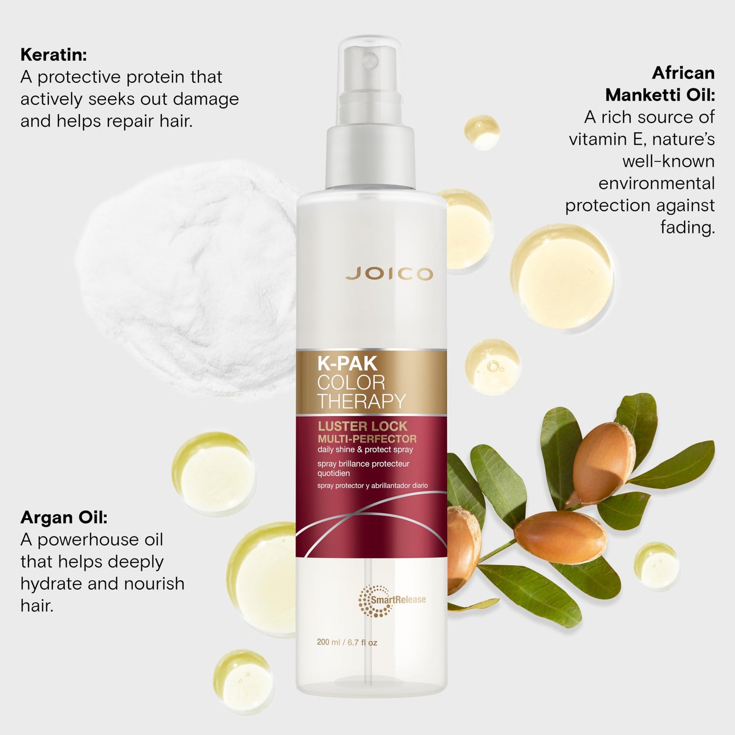 Joico K-PAK Color Therapy Luster Lock Multi-Perfector Daily Shine & Protect Spray|For Color-Treated Hair|Instantly Detangle|Control Frizz|Boost Shine|With African Maketti & Argan Oil|6.7 Fl Oz