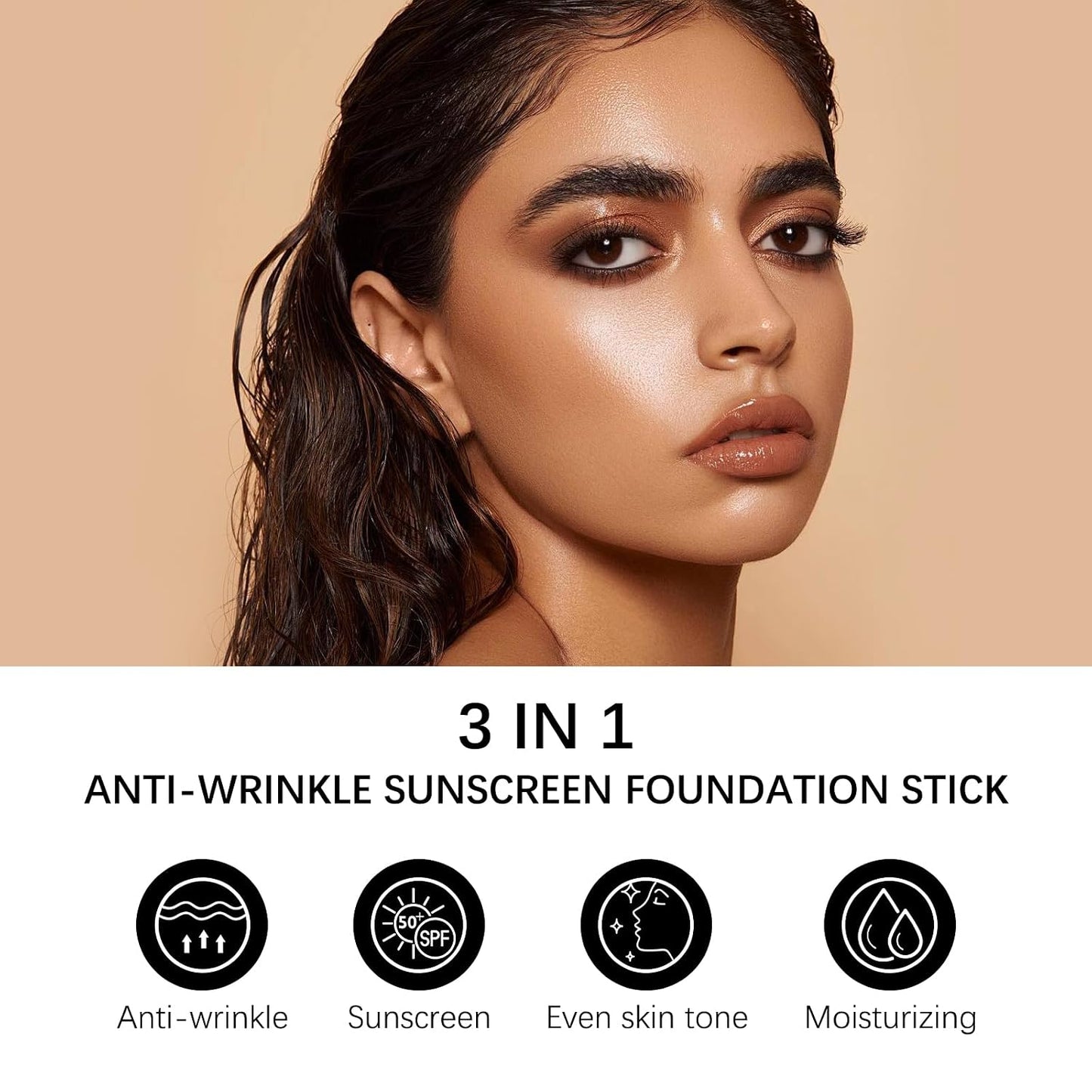 3-in-1 Hydrating Foundation Stick - Anti-Wrinkle Concealer with Natural Matte Finish | Dark Shade for All Skin Types