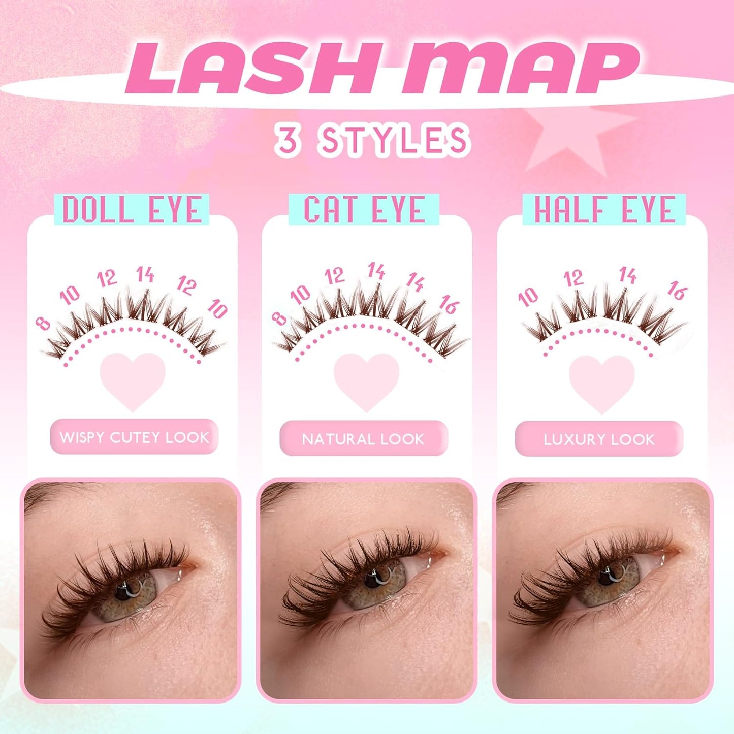 Bunny Lash Clusters - Dark Brown Spiky Doll Individual Lashes | 120 Pcs D Curl 8-16MM for DIY Eyelash Extensions