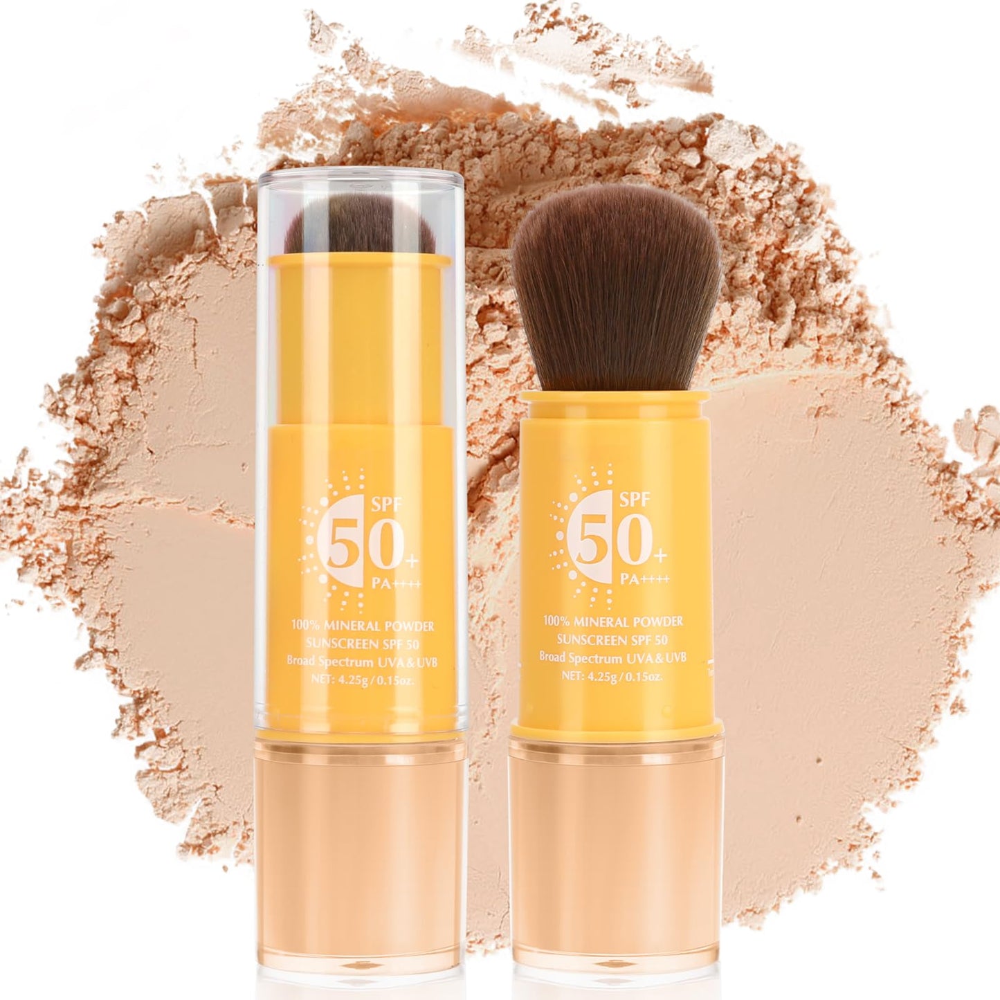 1PCS Mineral Sunscreen Setting Powder – SPF 50 Brush On Powder Sunscreen for Face, Scalp & Hair, Lightweight Breathable Lasting Oil Control, Natural Matte Finish Loose for All Skin Types（03# Medium）