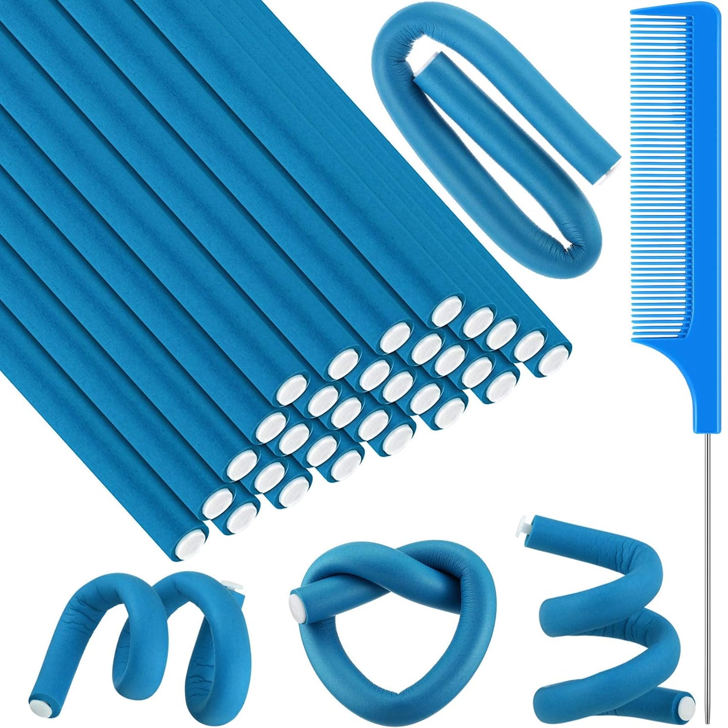 Flexible Curling Rods - 30 Pcs Foam Rollers for No Heat Styling | Dark Blue, 9.45 x 0.55 Inch