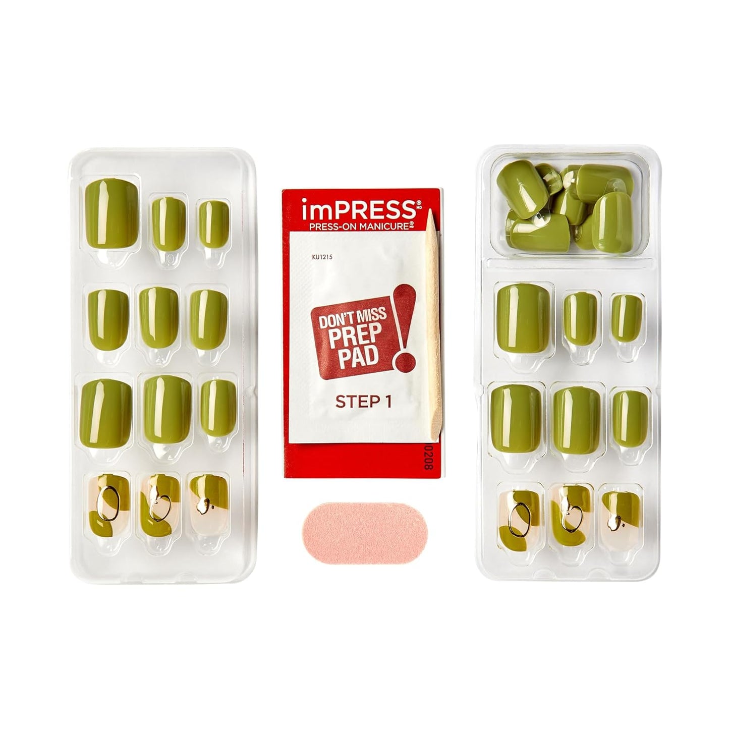 Kiss Impress No Glue Mani Press On Nails - 'Before Sunrise' Green Short Squoval Shape | 30 Nails, Prep Pad & More