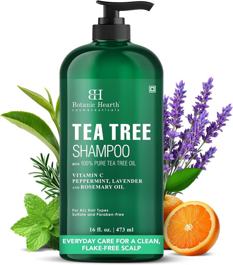 Tea Tree Shampoo - Fights Dandruff & Dry Scalp with Vitamin C, Peppermint, Lavender & Rosemary Oil | 16 Fl Oz