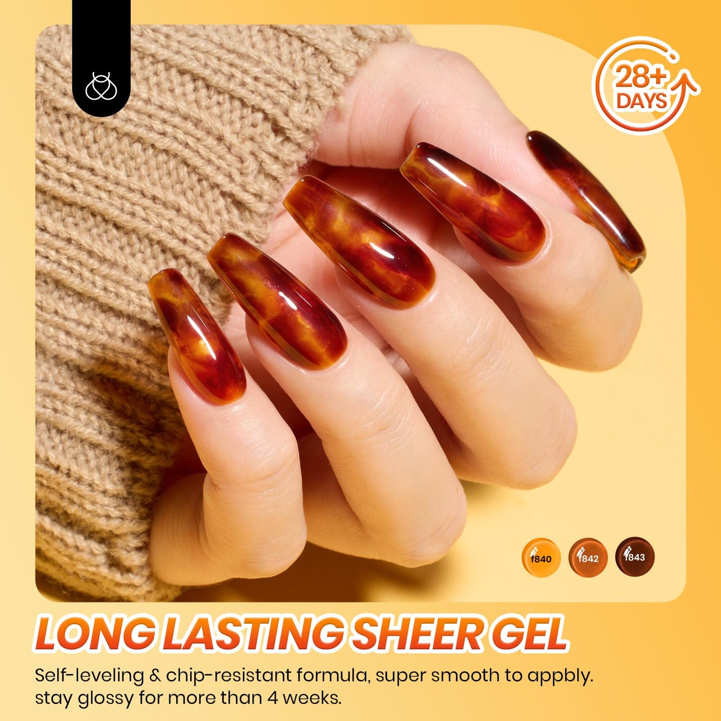 Beetles Gel Nail Polish Set – Amber Chic Jelly Gel Polish with Blooming Gel for Marble Effects, 6 Colors Yellow Red Brown Gray Translucent Soak Off UV LED Nail Art