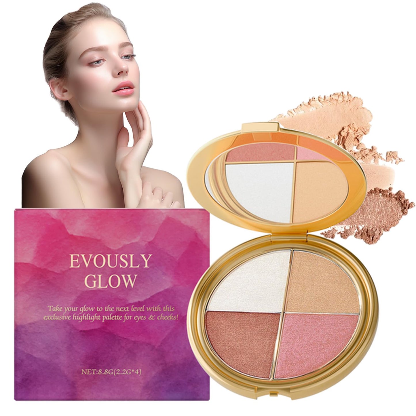 Eye & Cheek Palette - Eyeshadow and Highlighter Makeup, 4 in 1 Eyeshadow Palette, Multi Use Eye Shadow Blush Highlighter, Blendable Long Lasting Glow Powder, Natural Radiant Makeup Kit
