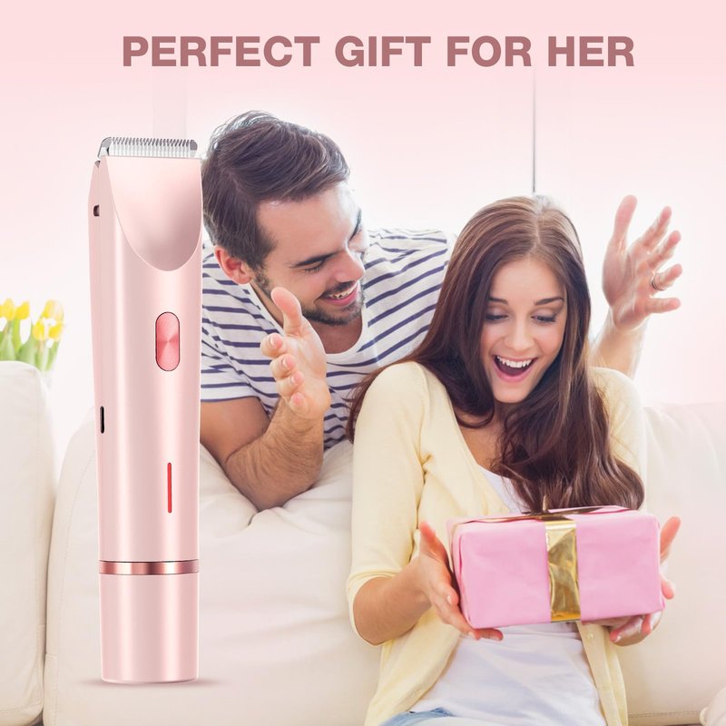 Electric Bikini Trimmer for Women - Gentle Trimming Facial Hair Removal, IPX7 Waterproof, Dual Head, USB Charge, Ceramic Blade, Pink
