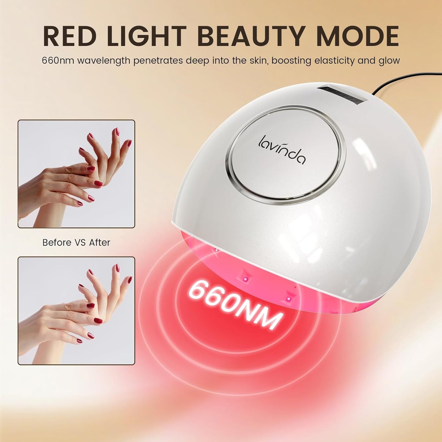 Lavinda 2-in-1 UV LED Nail Lamp - Fast Curing 54W Gel Polish Dryer | Red Light Skincare & Auto Sensor