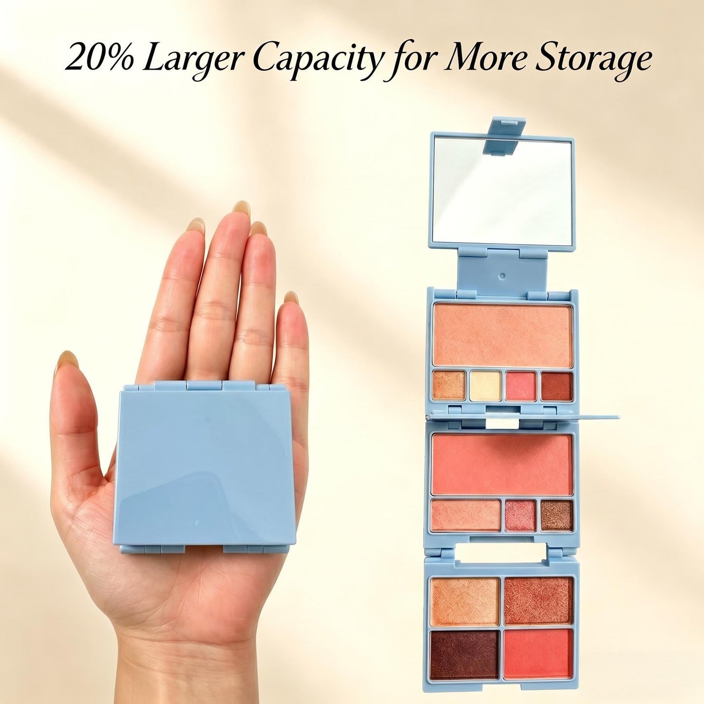 Empty Magnetic Makeup Palette Baby Blue - 3-Layer Foldable Travel Makeup Palette with Dividers & 13 Metal Pans, Magnetic Pallets for Makeup, 20% Larger, Baby Blue, 1 Pack