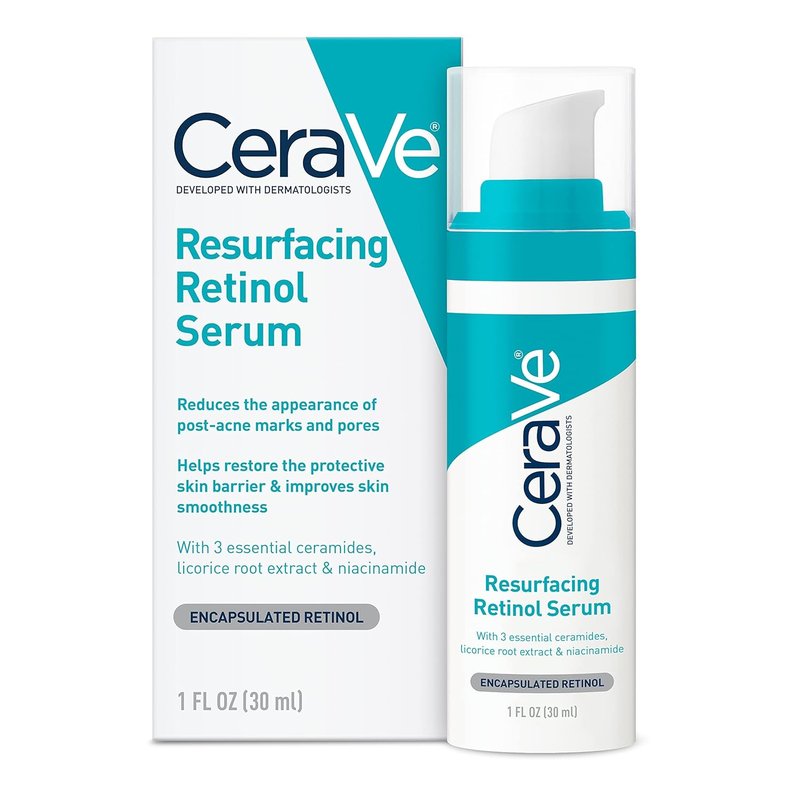 CeraVe Resurfacing Retinol Serum - Brightening & Pore Minimizing Formula with Licorice Root & Niacinamide for Post-Acne Skin Repair | 1 oz