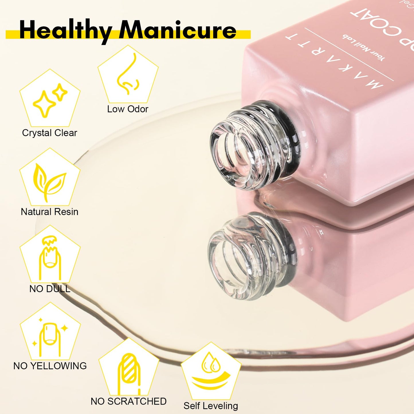 Makartt Gel Top Coat and Base Coat Kit: 2 PCS Clear Gloss Shiny No Wipe Stain Resistant General Top Coat Nail Polish UV for Acrylic Nails Dip Powder Gel Nail Polish Beauty Spring Gift Salon at Home