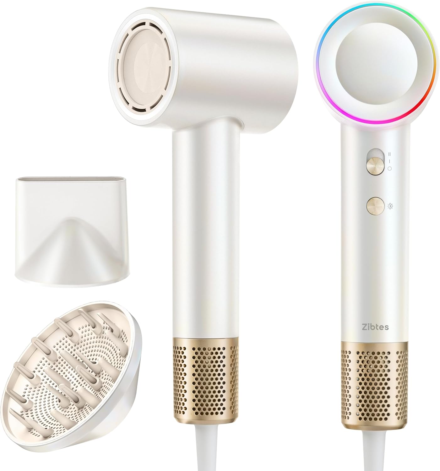 High-Speed Hair Dryer - 160,000 RPM Brushless Motor for Fast Drying | Ionic Frizz Control, Low Noise, Diffuser Included, White
