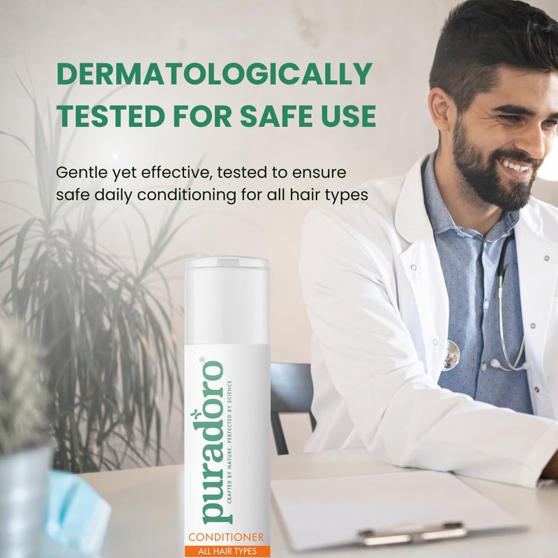 Puradoro Conditioner for All Hair Types & Healthy Roots – Hydrates & Strengthens with Argan, Jojoba & Keratin, Infused with Shea Butter & Aloe Vera