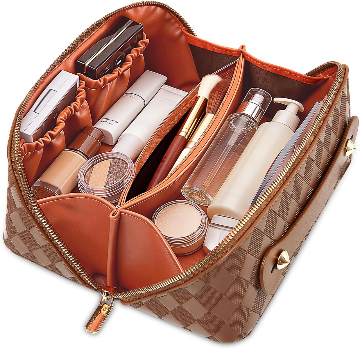 Large Capacity Travel Makeup Bag - Waterproof Cosmetic Organizer with Compartments | Black