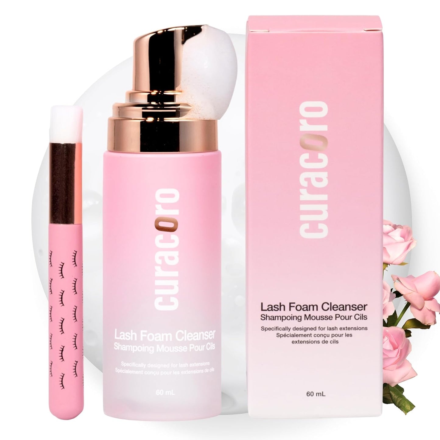 Curacoro Eyelash Extension Cleanser - Unscented Foam Shampoo for Sensitive Skin | 60ML, Removes Waterproof Makeup