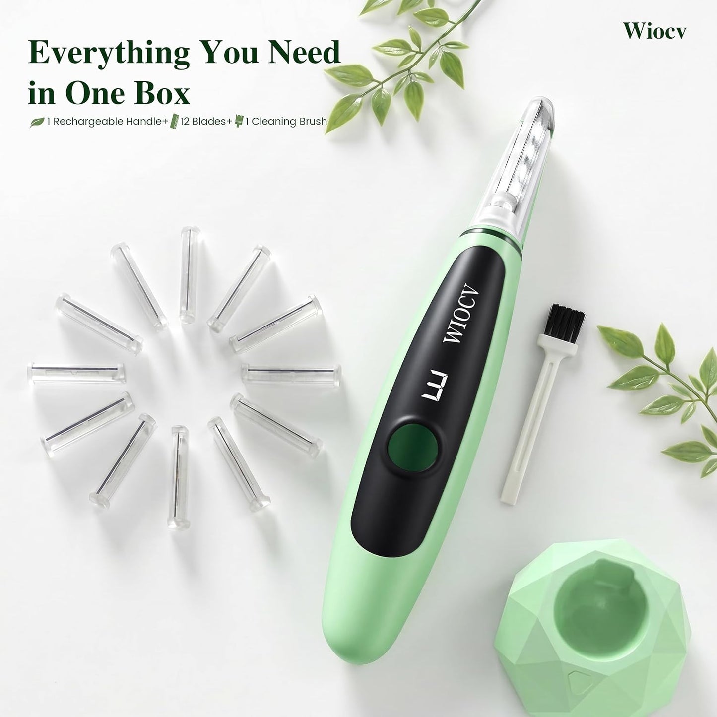Dermaplane Razor for Women - Gentle Facial Hair Removal Tool with LED Light & 12 Blades | Rechargeable, Green