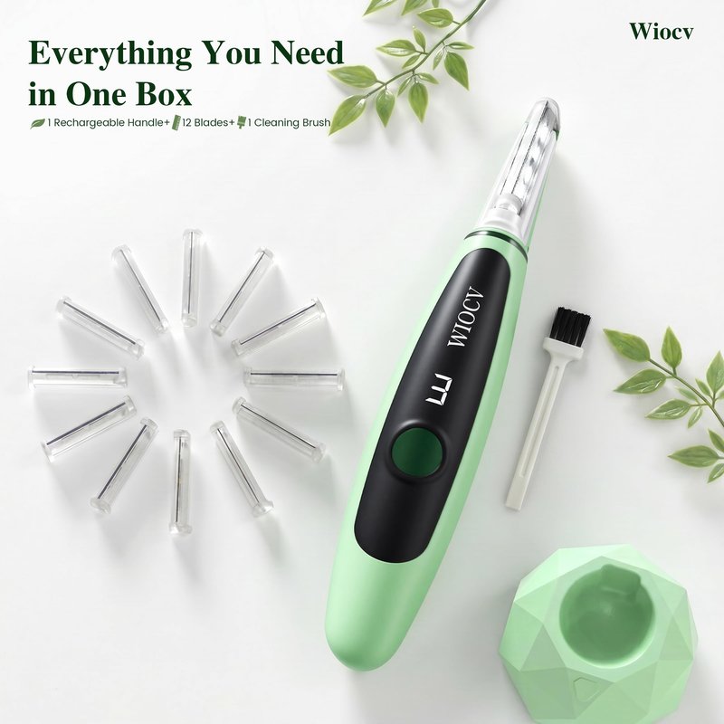 Dermaplane Razor for Women, Gentle Facial Hair Removal, Remove Peach Fuzz for Flawless Makeup, Rechargeable Dermaplane Tool with Built-in LED Light & 12 Replacement Blades (Green)