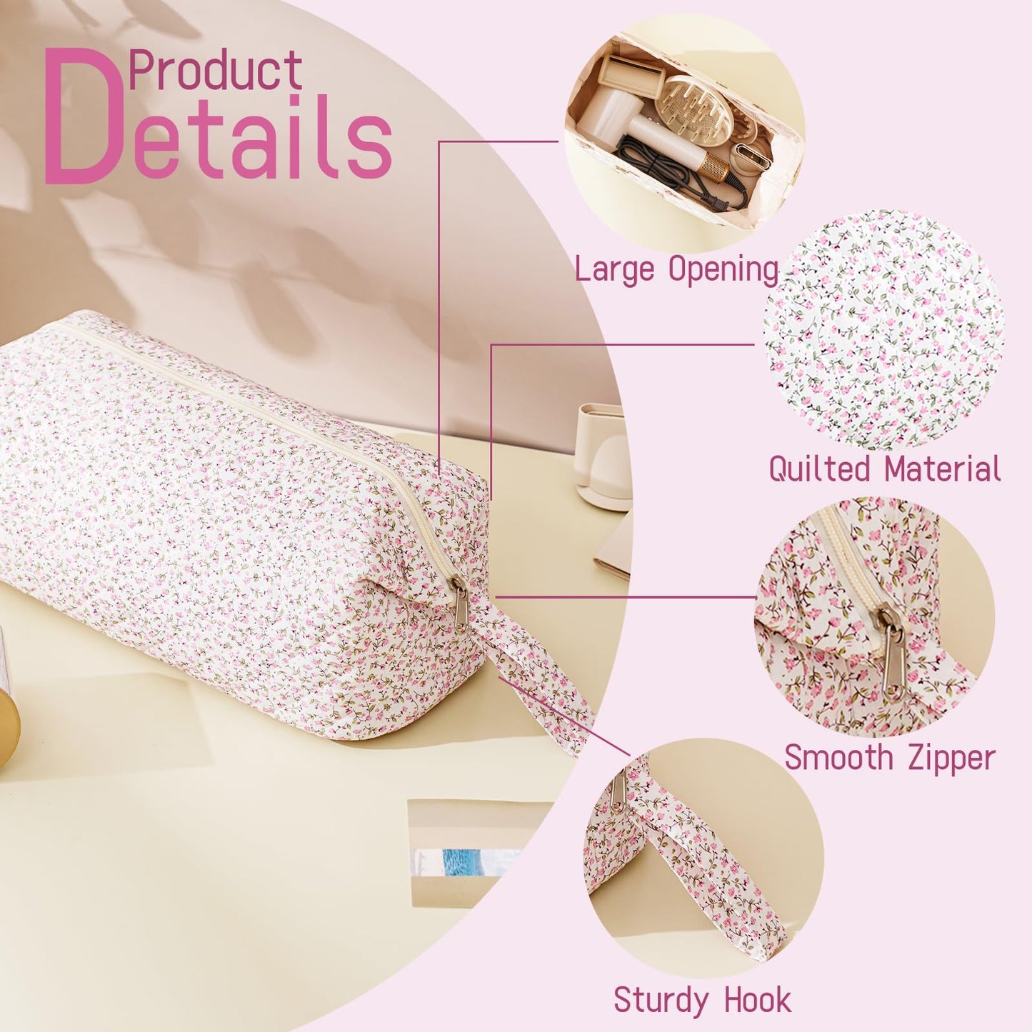 YATFRIK Quilted Hair Tools Travel Organizer Bag, Portable Carrying Case for Hair Dryer & Styling Tools, Cute Travel Hairdryer Bag for Women