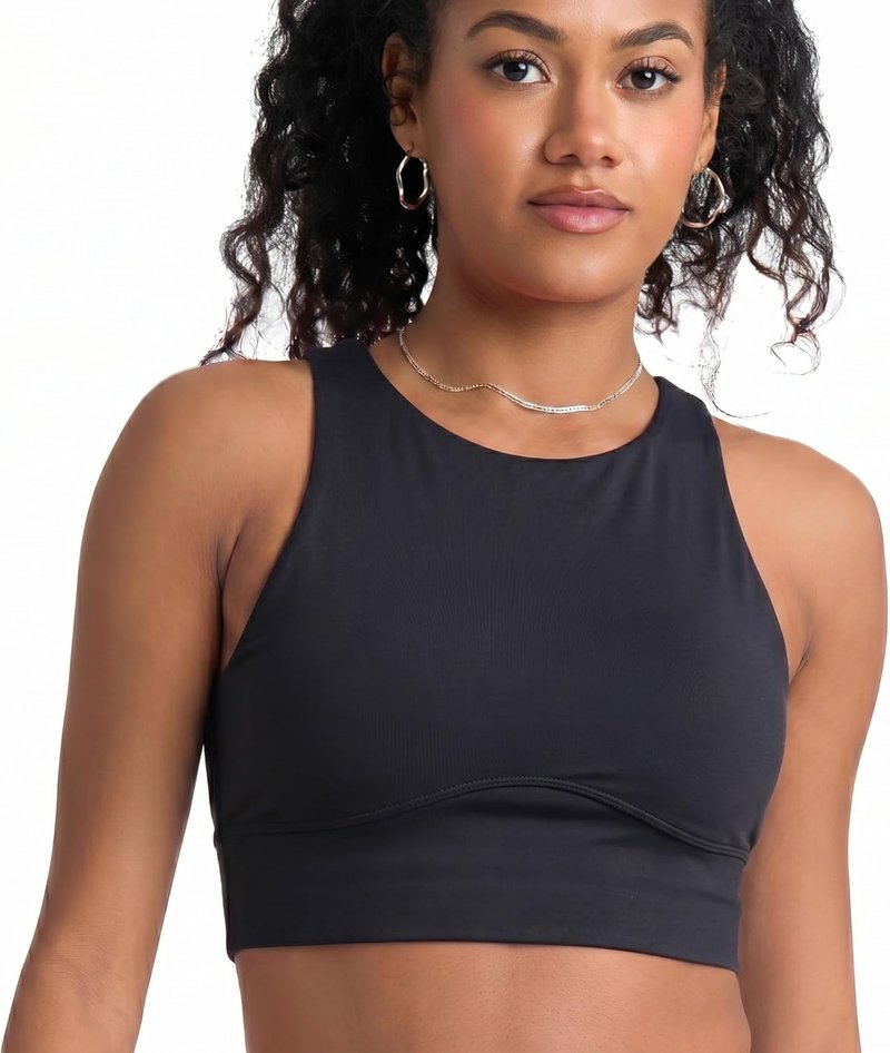 High Neck Longline Sports Bra - Wireless Criss Cross Back Padded Workout Top | Removable Pads, Comfortable Fit
