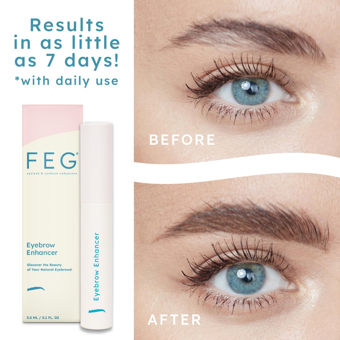 FEG Eyebrow Enhancer Growth Serum for Thicker Brows | Natural Brow Enhancing Serum for Growing and Thickening Eyebrows | Stimulates Natural Growth | 2-Pack of 3ml Tubes