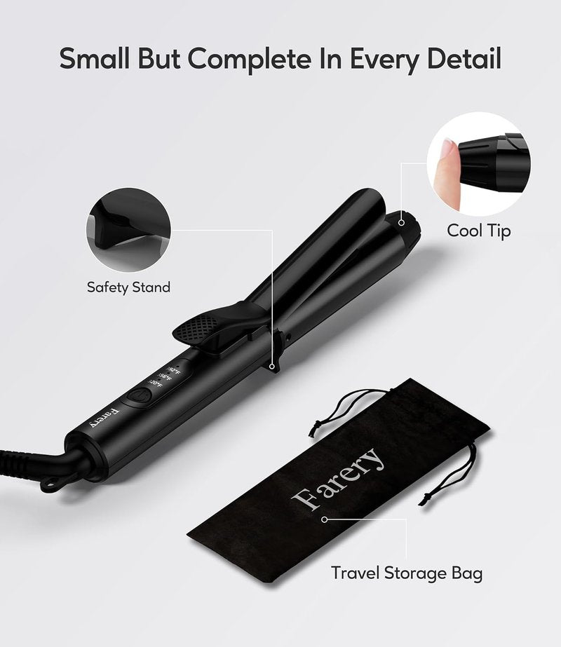 Travel Curling Iron - 1 Inch Mini Ceramic Curler with Adjustable Temperature & Dual Voltage | Includes Storage Bag