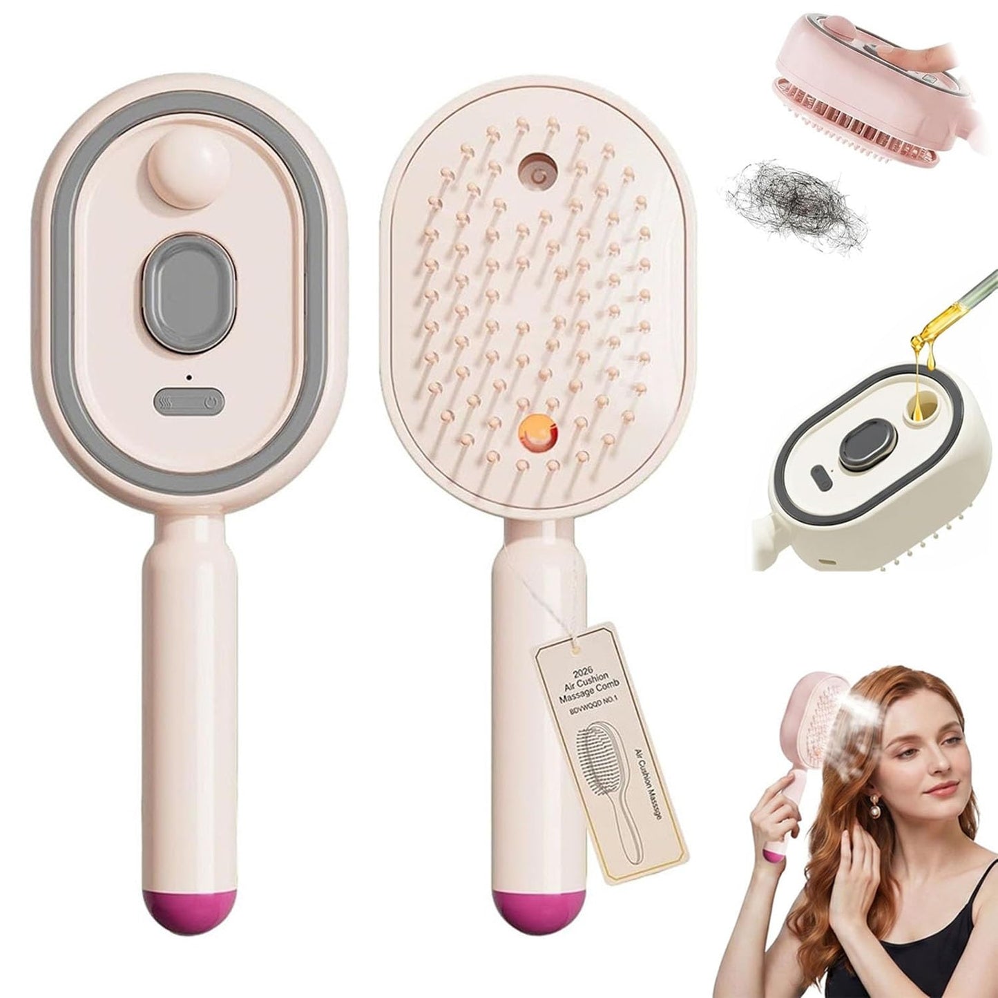 Electric Spray Air Cushion Massage Comb, 5 in 1 Mist Brush for Hair Spa