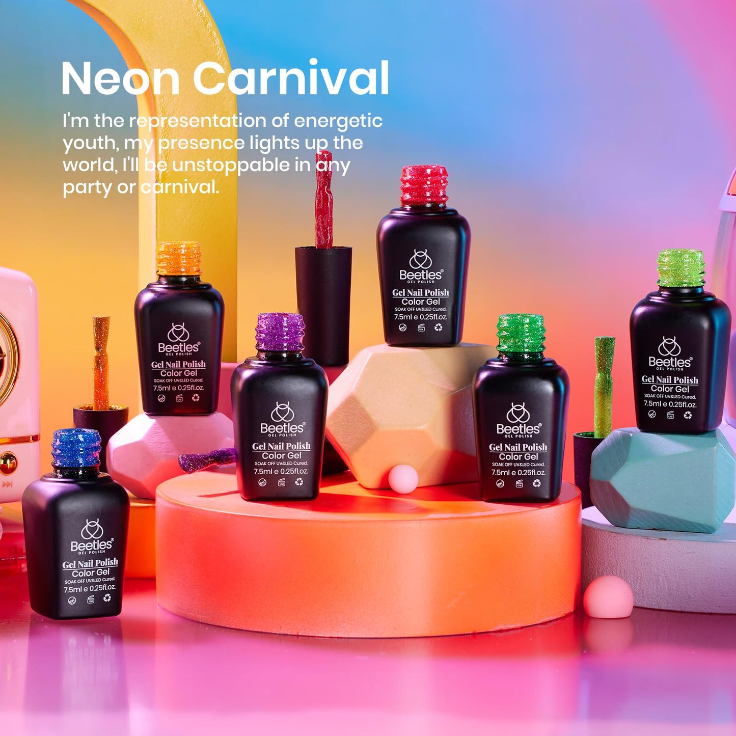 Beetles Glitter Gel Nail Polish Set, Neon Carnival Reflective Gel Polish