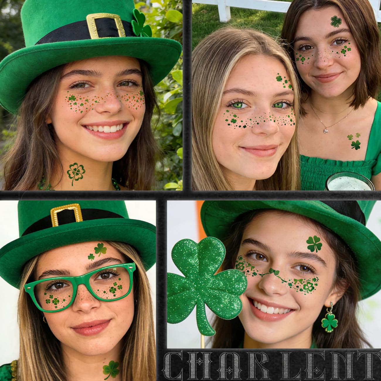 CHARLENT Glitter Shamrock Freckles Face Tattoos | 18 Sheets St. Patrick’s Day Temporary Makeup Patches for Women Kids St. Patrick's Day Parade, Irish Festival Looks