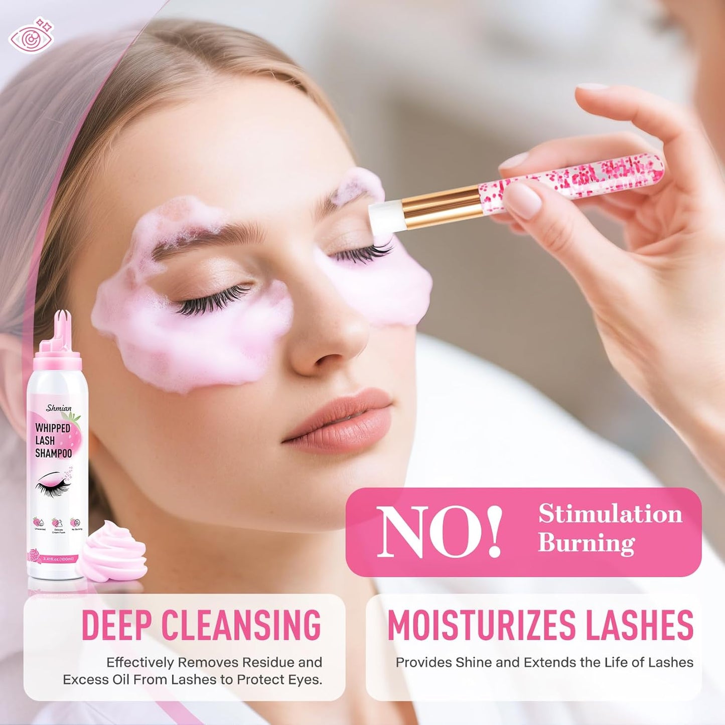Whipped Lash Extension Cream Shampoo - 3X Concentrated Eyelash Cleaner Foam | 3.41 fl. oz | Strawberry Scent