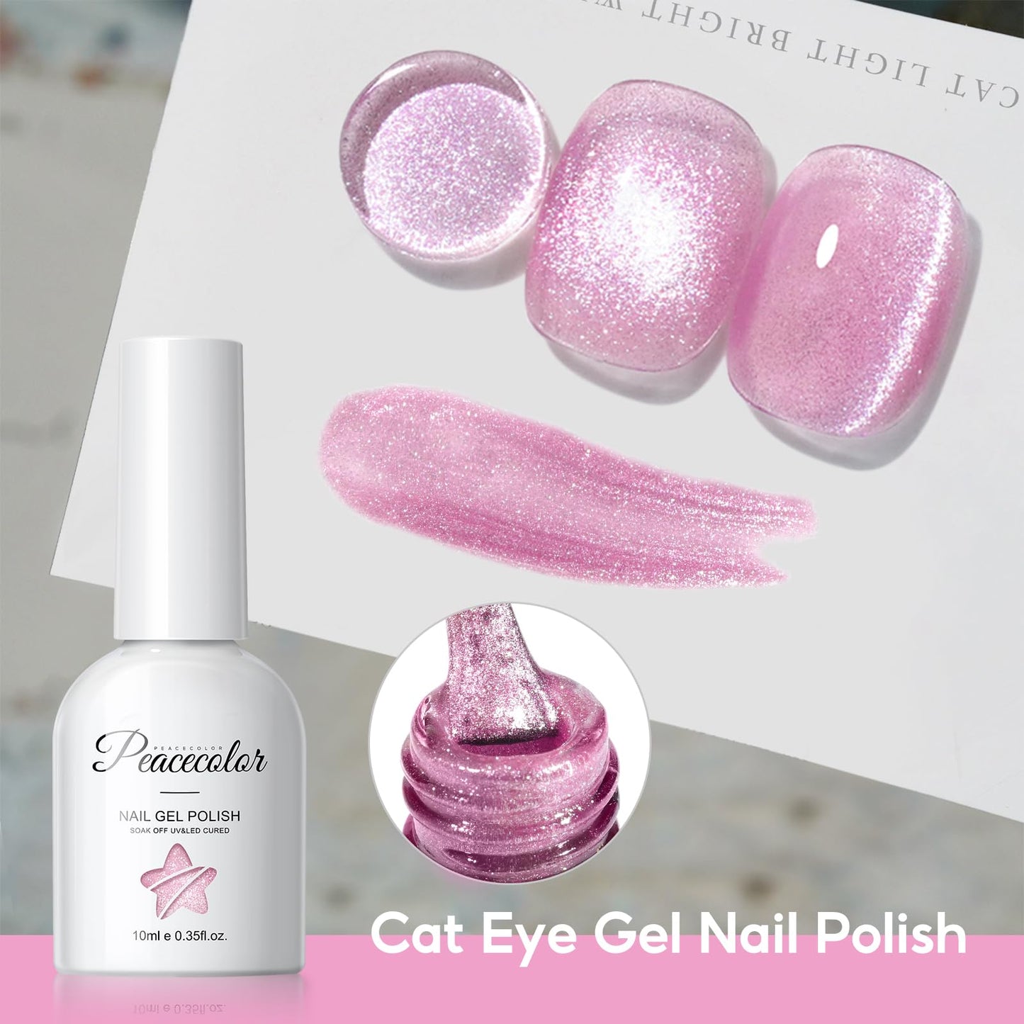 PEACECOLOR Cat Eye Gel Nail Polish Set, 6 Colors Spring Blue Green Pink Glitter Manicure Starter Kit for Salon Need Lamp Curing Nail Art DIY at Home1
