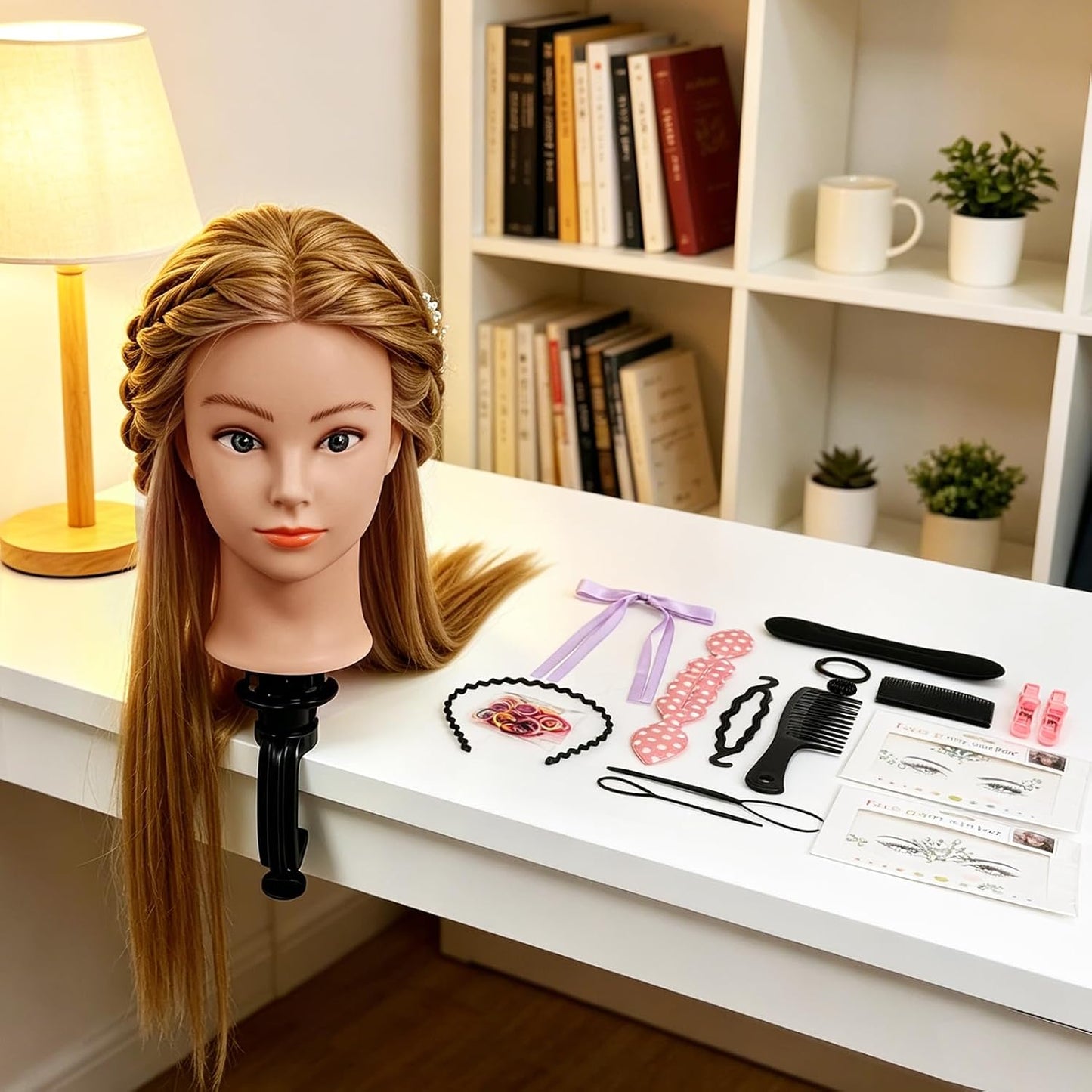 Mannequin Head - 90% Human Hair Styling Head for Cosmetology | 24" Gold Blonde Hairdressing Training Doll with Clamp