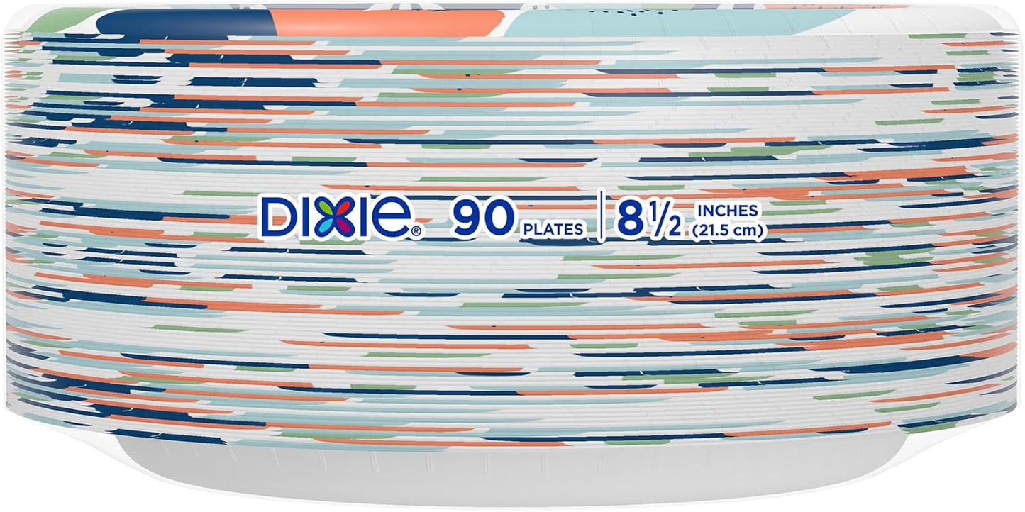 Dixie Paper Plates - Medium 8.5 Inch, 90 Count | Microwave-Safe, Soak-Proof & Cut Resistant Disposable Dinnerware